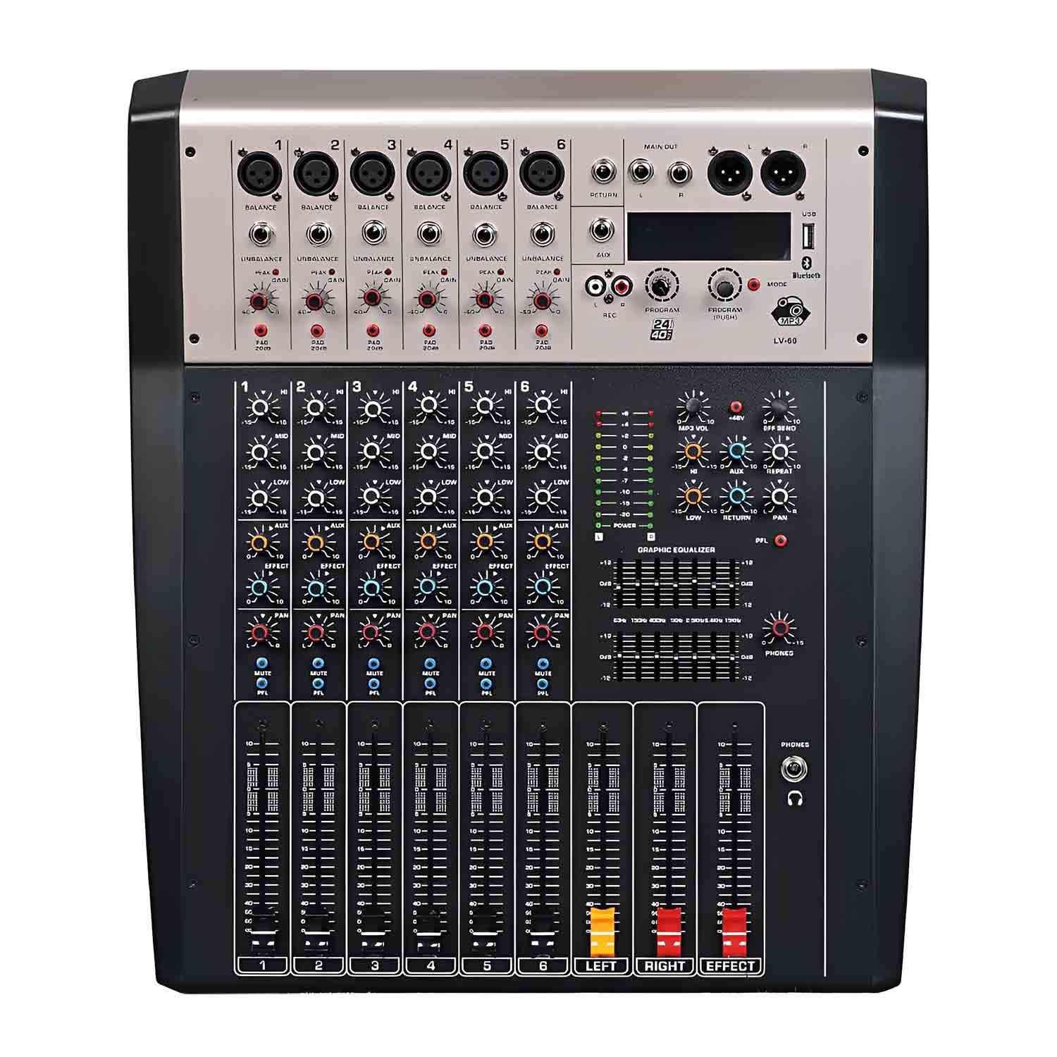 LV-60 professional powered mixing console view 1