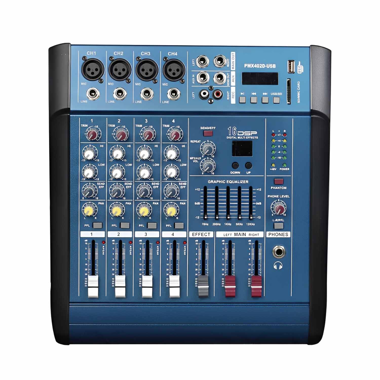 PMX-1202D professional powered mixing console view 1