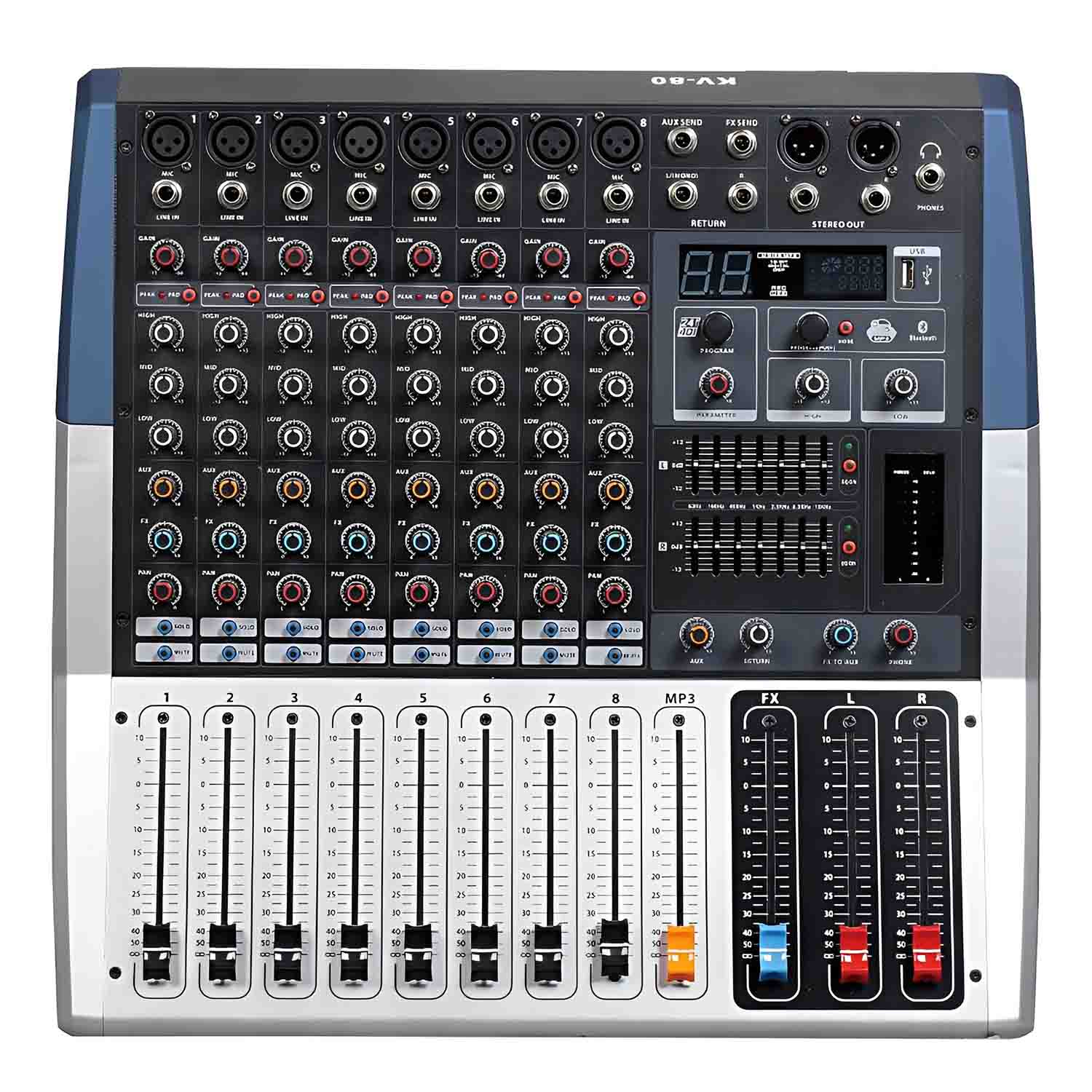 KV-120 professional powered mixing console view 1