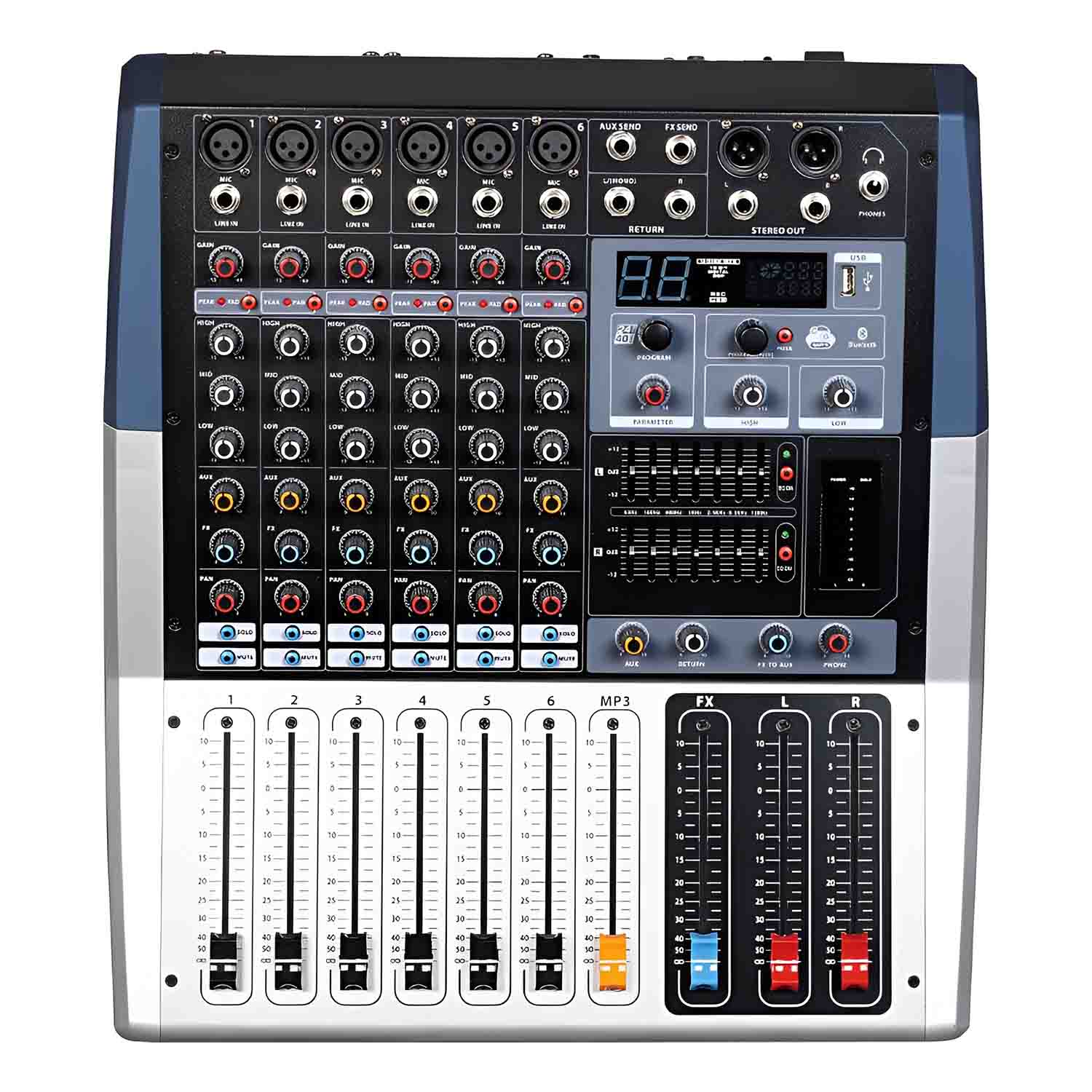KV-120 professional powered mixing console view 2