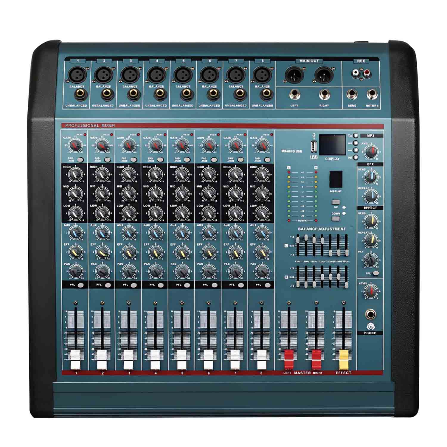 MX-1608D professional powered mixing console view 1