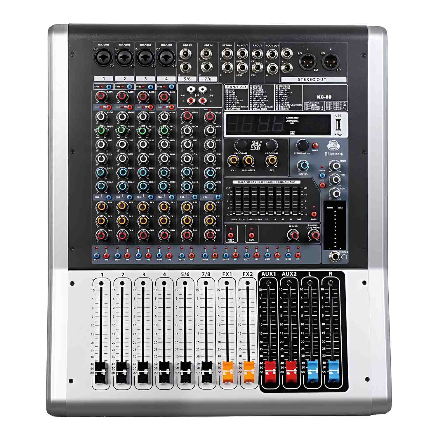 KC-160 professional powered mixing console view 1