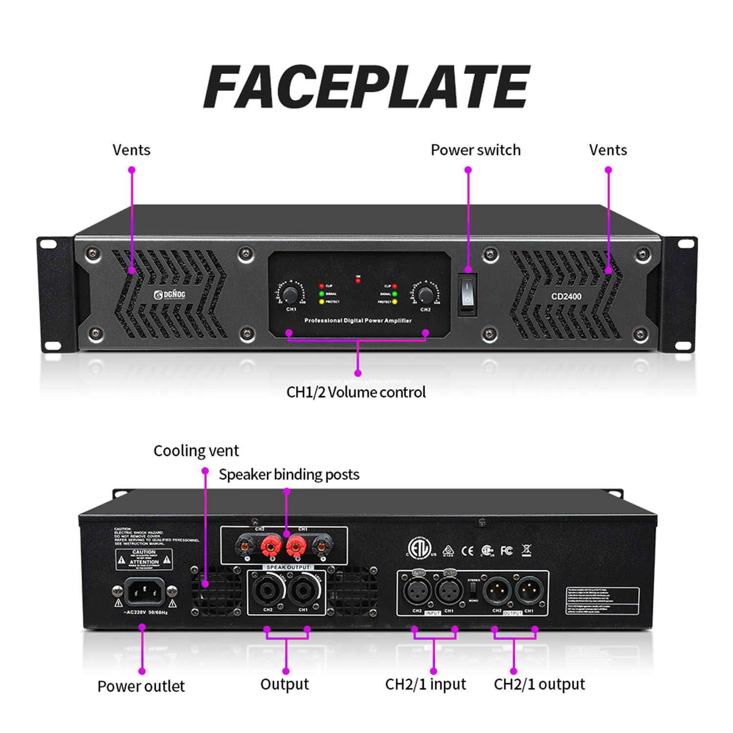 CD2400 four channel digital power amplifier view 4