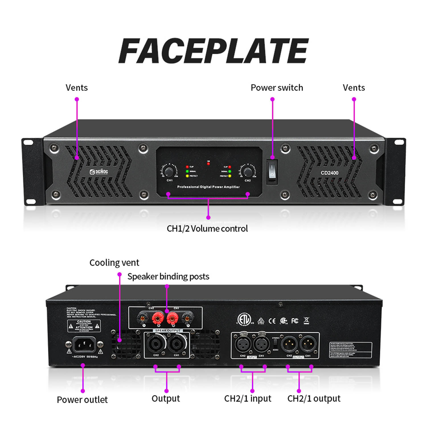 CD2800 four channel digital power amplifier view 4