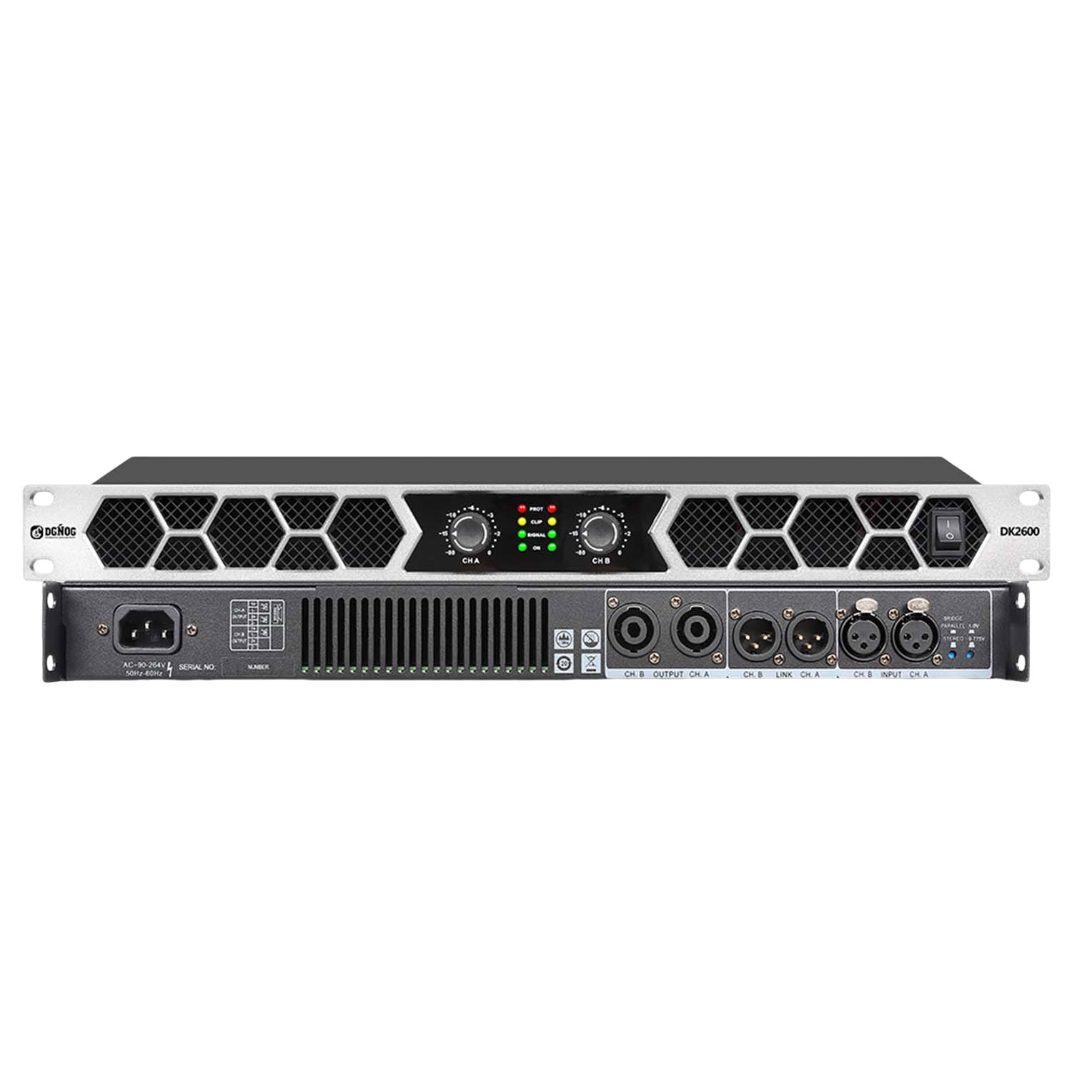 DK2600 two channel digital power amplifier view 1
