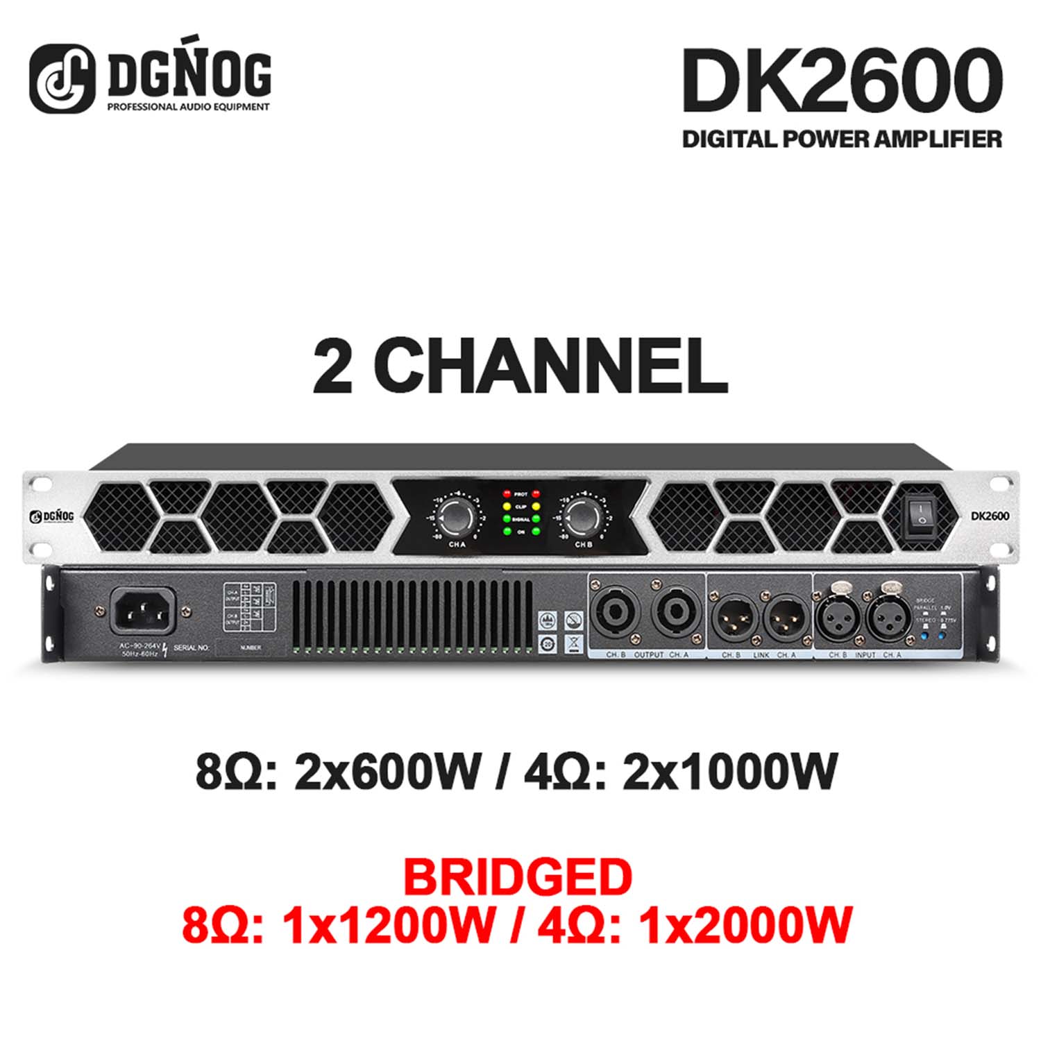 DK2600 two channel digital power amplifier view 2