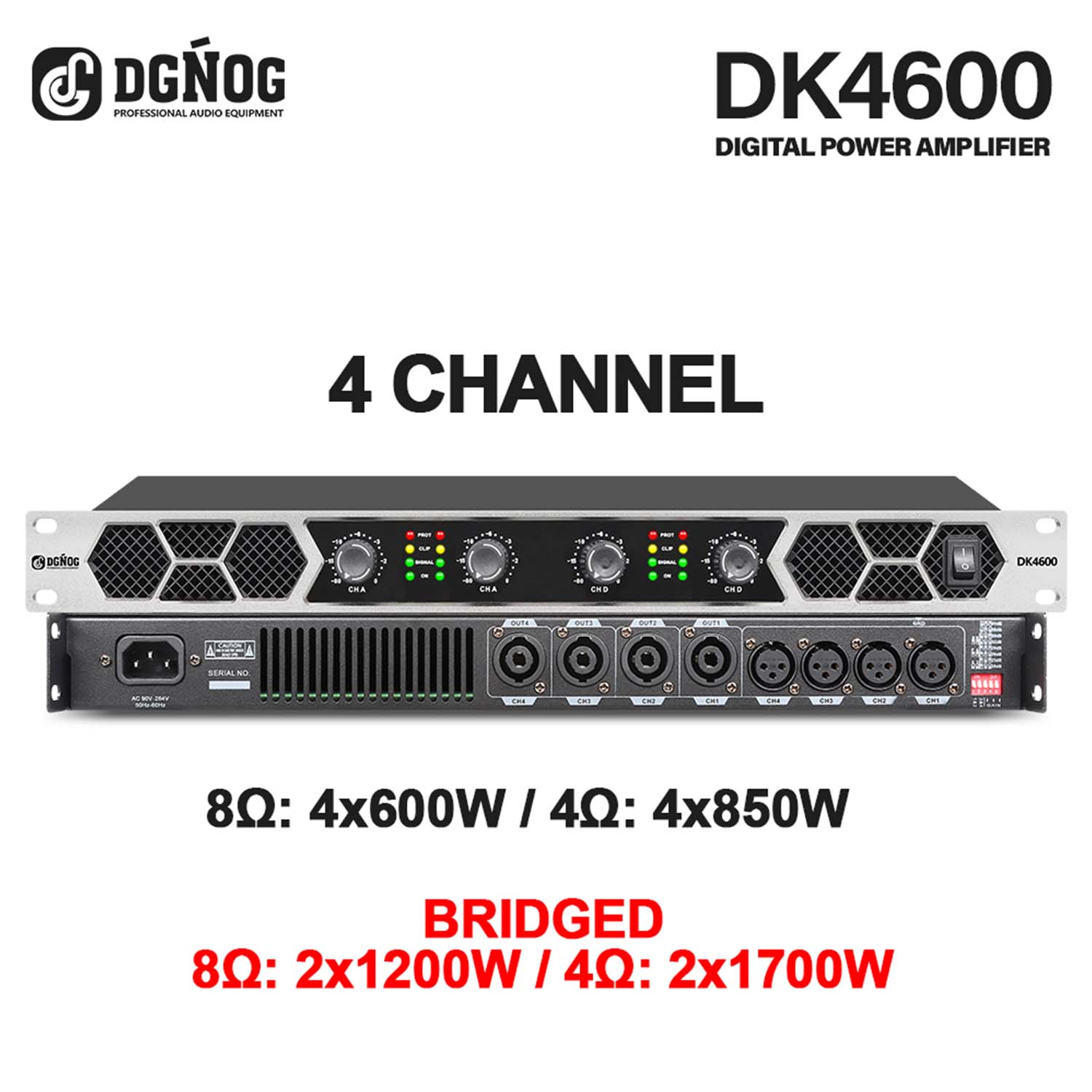 DK4600 four channel professional amplifier view 2