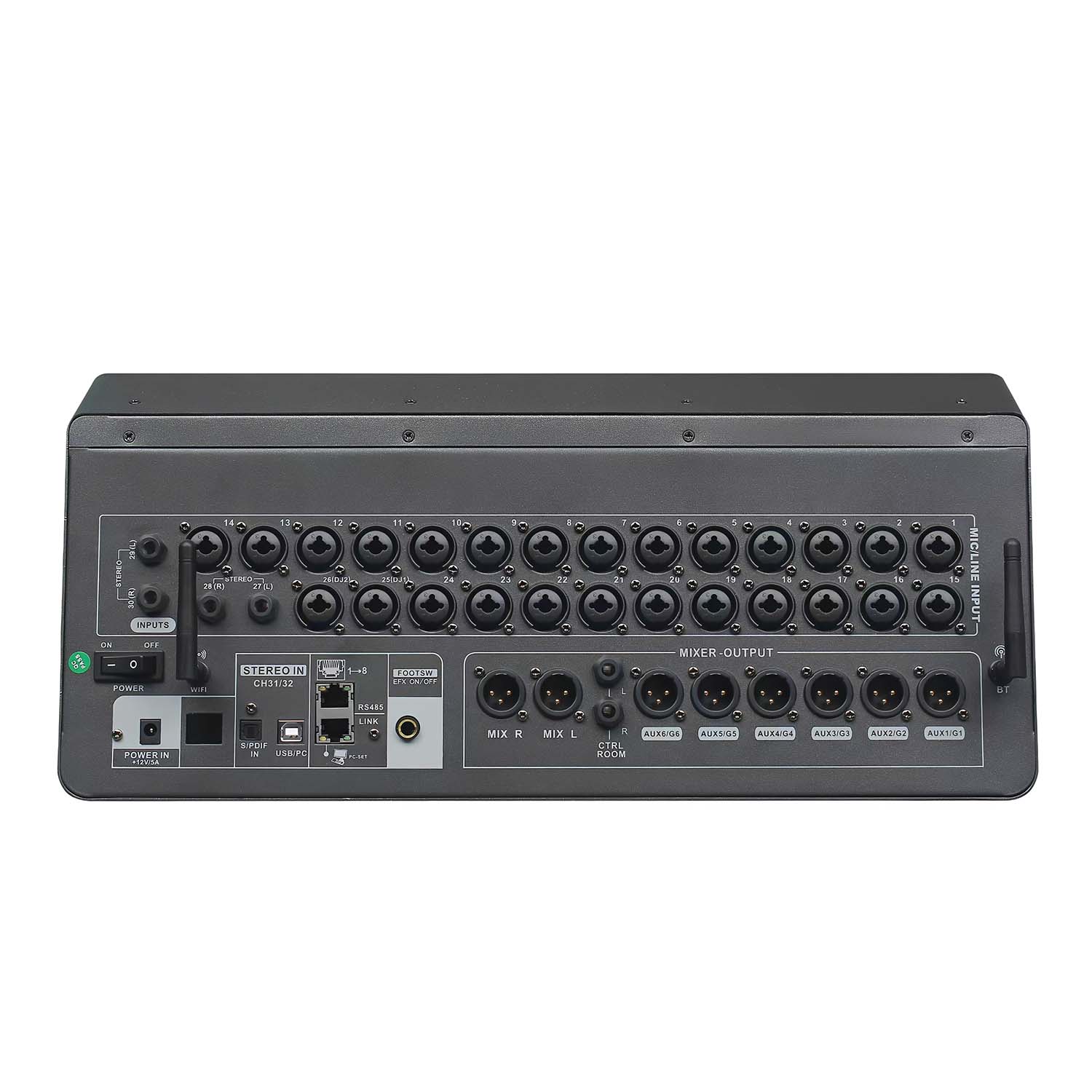 MX3210 digital mixer rear panel inputs and outputs