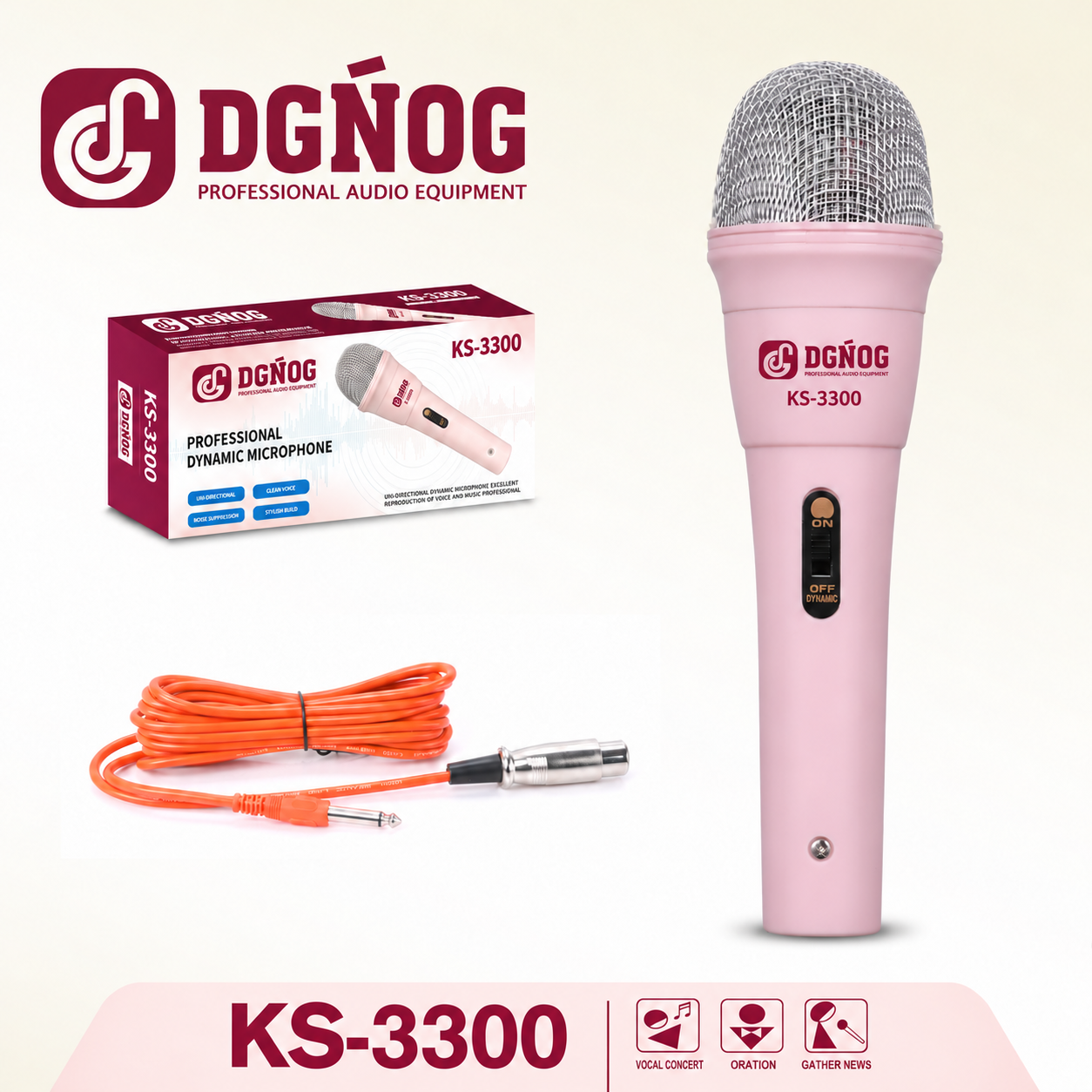DGNOG KS-3300 burgundy wired microphone package