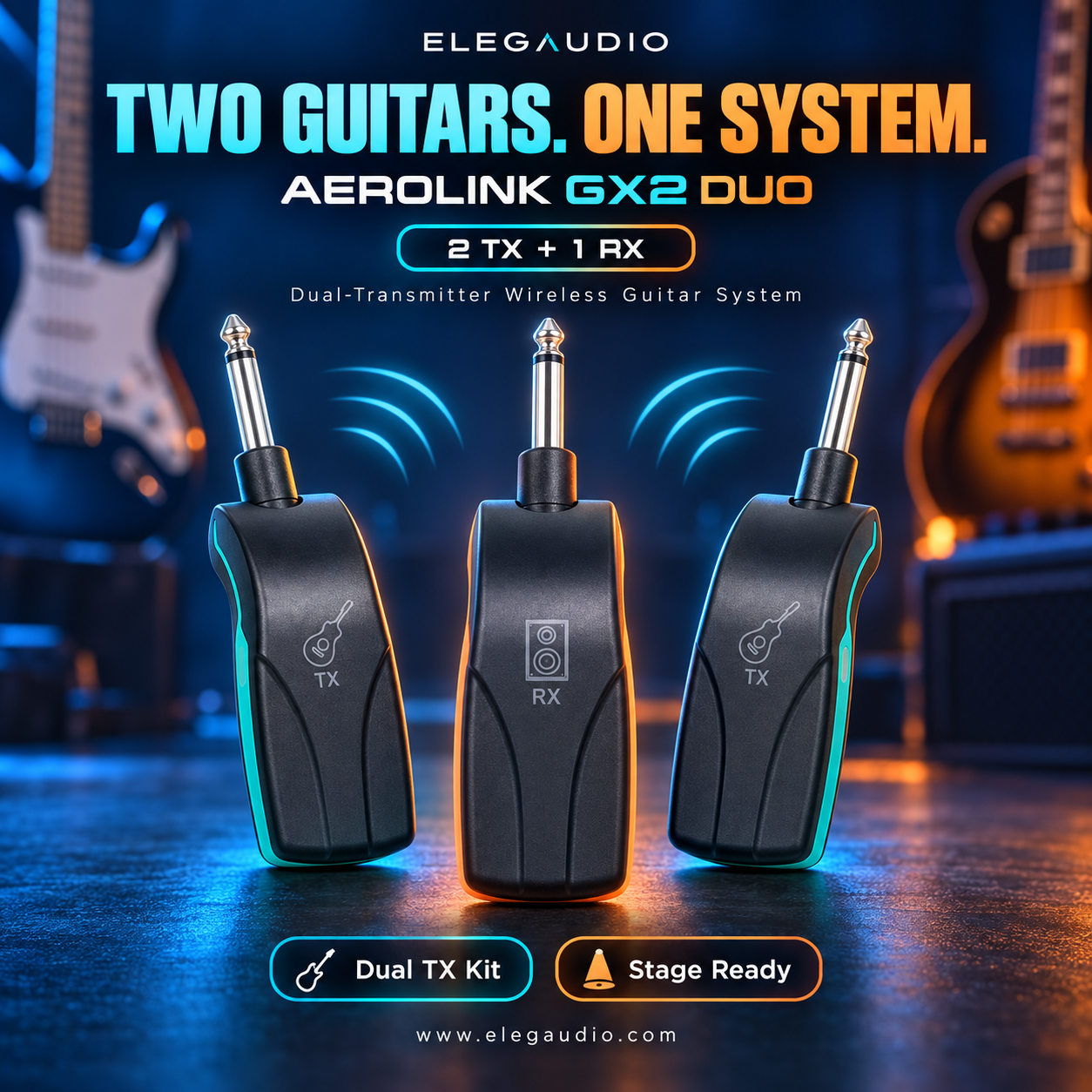 DGNOG AEROLINK GX2 DUO 2.4GHz Wireless Guitar System (2 TX + 1 RX) product view
