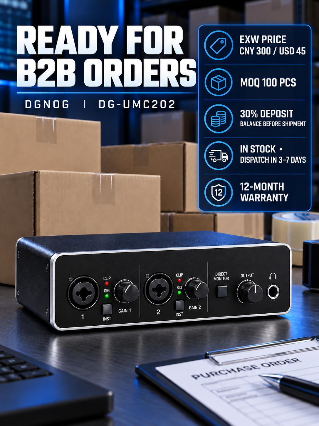 DGNOG DG-UMC202 2-In/2-Out USB Audio Interface product view